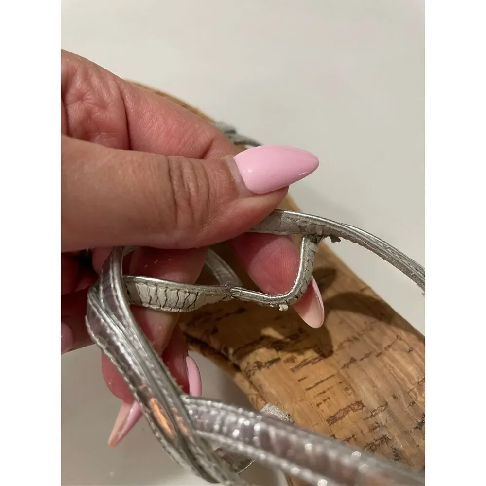 Stuart Weitzman Leather T Silver Strap Wedge Sandals size 10